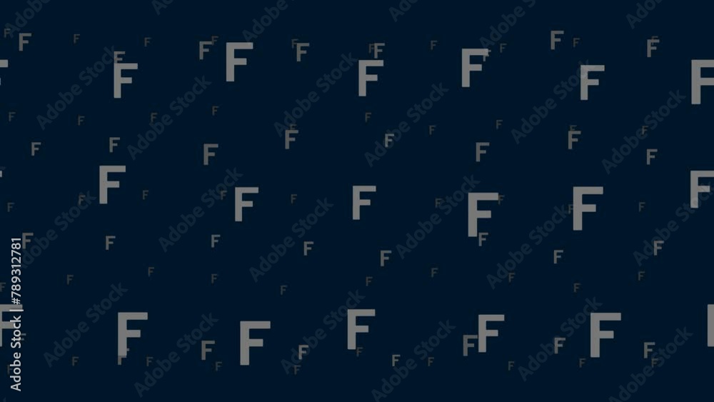 Poster capital letter f symbols float horizontally from left to right. parallax fly effect. floating symbol