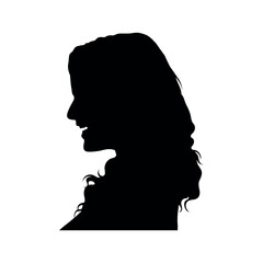 Classic woman face side view portrait silhouette. Female head and shoulder side profile black silhouette.