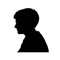 Boy face side view portrait silhouette. Boy head shoulder side profile vector black silhouette.