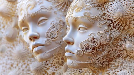 Ethereal Faces with Intricate Lace Patterns