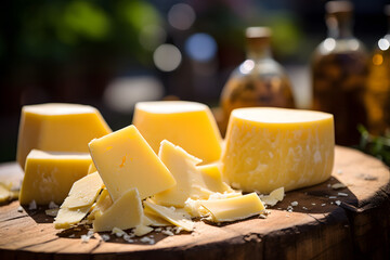 Grana Padano Cheese on a farmers market stand
