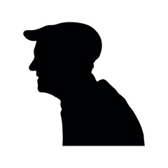 Elderly man wearing hat side profile black silhouette.