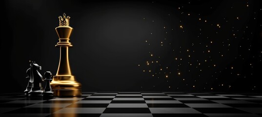 Strategic leadership symbolized  king chess piece on board, representing business success