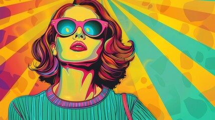 Retro Pop Art Woman with Vibrant Summer Background