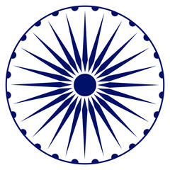 Wheel with spokes vector icon.Modern ashok chakra graphic vector element icon isolated over white background.Chakra wheel with twenty four spokes ready to be used for graphic purposes.