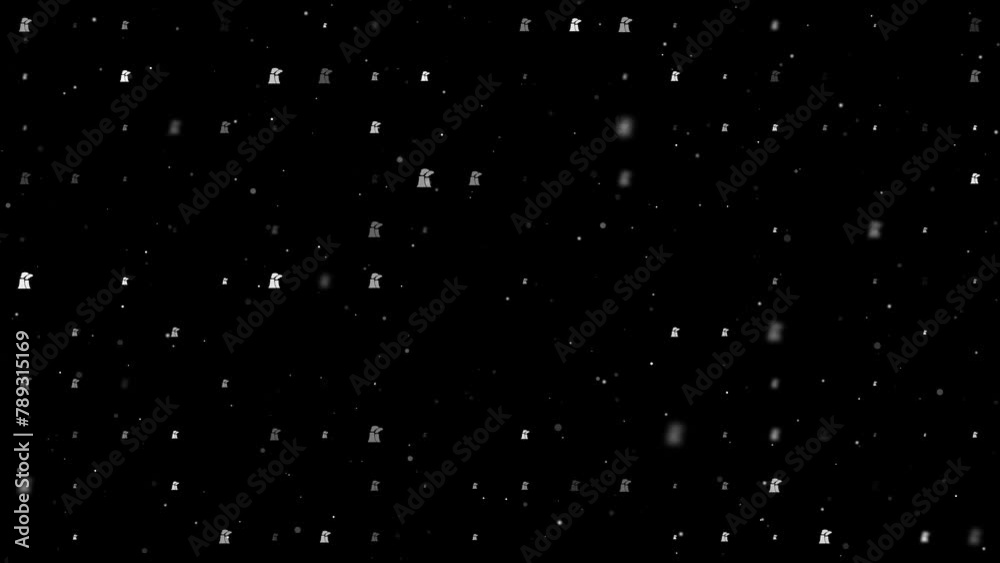 Poster template animation of evenly spaced industrial pollution symbols of different sizes and opacity. ani
