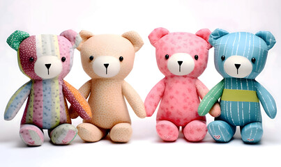 Teddy bears on a white background with copy space for text.