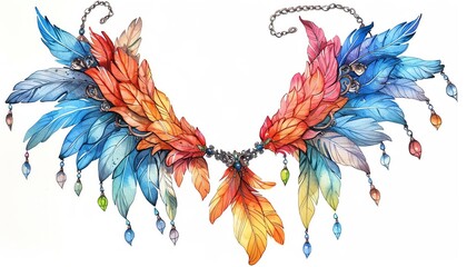 A shoulder chain adorned with swirling winds and vibrant feathers
