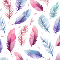 Seamless pattern with feathers. Watercolor background. Vector illustration.