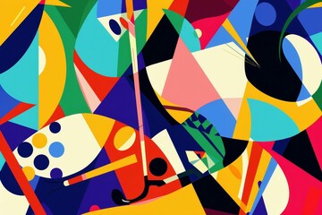 abstract golf tournament poster colorful geometric shapes generative ai art - obrazy, fototapety, plakaty