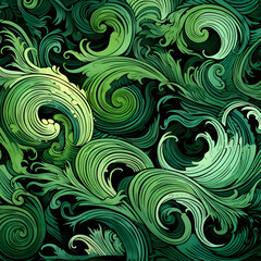 Fototapeta na wymiar Seamless pattern with waves in green colors. Vector illustration.