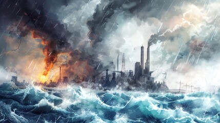 Tidal power station in a dramatic storm scene - obrazy, fototapety, plakaty