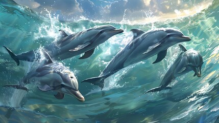 Graceful Dolphins Leaping Through the Shimmering Ocean s Embrace in a Synchronized Dance of Joy and Agility