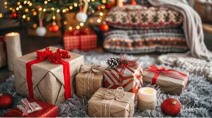 Merry Christmas and Happy New Year background with gift boxes