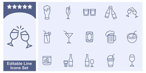 Alcohol and cocktails icon set. Champagne, Whisky, Cocktail, Shots and more symbol template for graphic and web design collection logo vector illustration