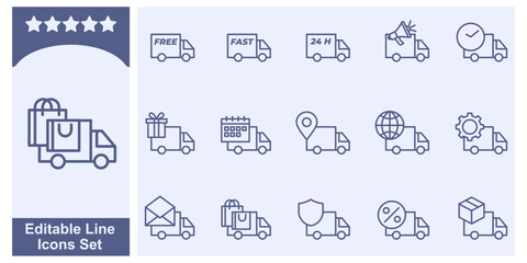 delivery truck icon set. Fast shipping truck symbol template for graphic and web design collection logo vector illustration