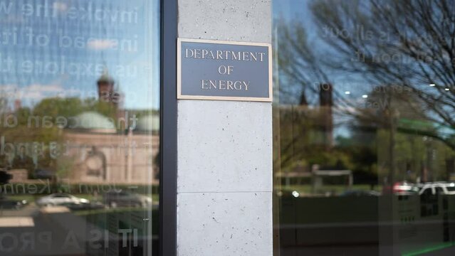 Department of Energy placard sign on the government building in Washington, DC in the spring.