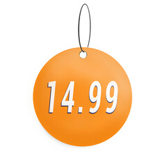 Price Tag displaying value of 14.99. Hang tag.

