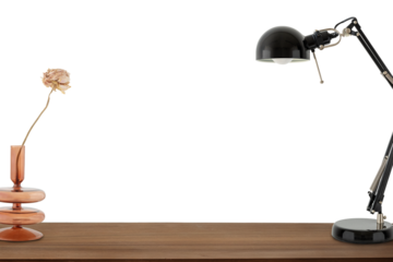 Black desk lamp on a wooden table design element