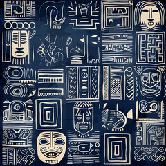 Tribal seamless pattern with mayan symbols. Vector illustration.