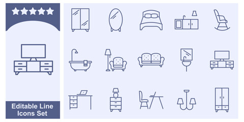 Furniture icon set. Home interior symbol template for graphic and web design collection logo vector illustration