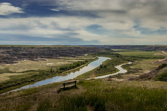 Views of the badlands and river from Oakney Lookout Kneehill County Alberta Canada