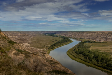 Views of the badlands and river from Oakney Lookout Kneehill County Alberta Canada
