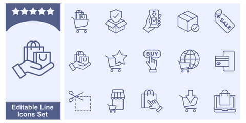 online shopping icon set. E-Commerce symbol template for graphic and web design collection logo vector illustration