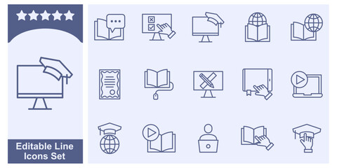 Online education icon set. E-learning symbol template for graphic and web design collection logo vector illustration