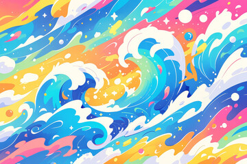 Colorful waves and clouds, in the style of psychedelic 