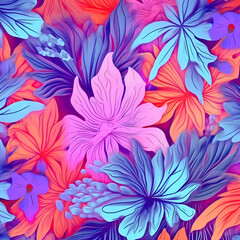 Seamless pattern with watercolor hibiscus flowers.