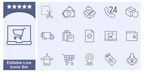 shopping icon set. Online shopping, store, delivery symbol template for graphic and web design collection logo vector illustration
