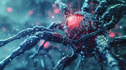 Nanobot Attacking Cancerous Cell in Futuristic Nanotechnology Medical Concept