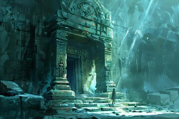 ancient temple ruins discovery archaeological excavation concept art - obrazy, fototapety, plakaty