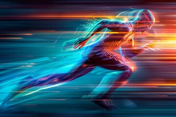 athlete in motion speed of light effect futuristic digital art