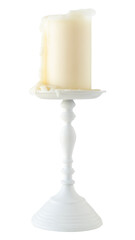 White candle on a plated candlestick design element