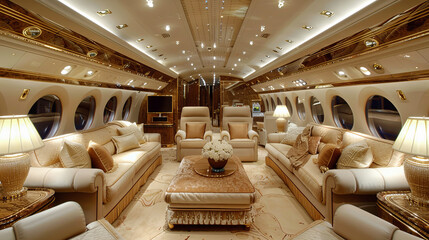 Luxury and opulence in the sky: Inside a private jet's lavish cabin - 789323775
