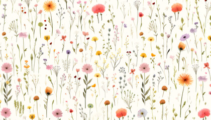 Seamless pattern with watercolor flowers. Hand-drawn illustration.