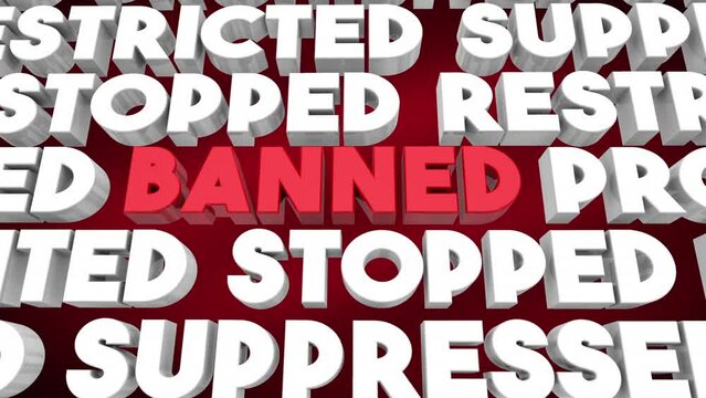 Banned Suppressed Stopped Prohibited Outlawed Restricted Words 3d Animation