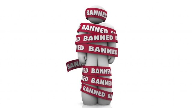 Banned Person Outlawed Restricted Illegal Activity Wrapped in Tape Captured Arrested 3d Animation