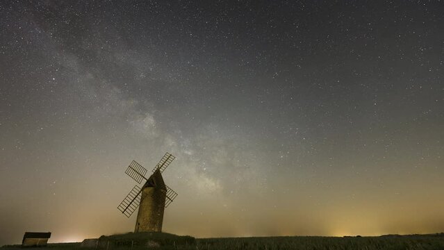 Timelapse of the Milky Way behind a beautiful mill dating from the turn of the century, Saint Aubin de Branne