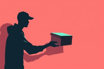 Silhouette of a delivery man holding a package, epitomizing the simplicity of courier services. - obrazy, fototapety, plakaty