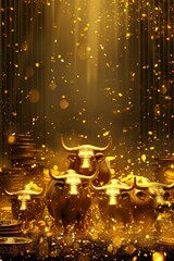 Gold and black bull vsbear stock market infographic chart with copy space for text - obrazy, fototapety, plakaty