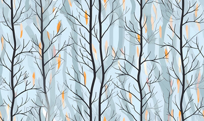 Seamless pattern with birch trees in winter. Vector illustration.
