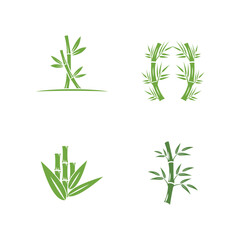 Bamboo logo with green leaf vector icon template