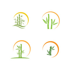 Bamboo logo with green leaf vector icon template