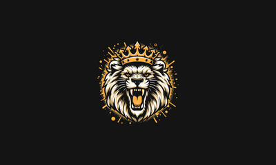 Obraz premium head lion wearing crown roar vector mascot design