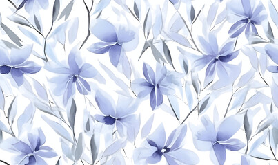 Seamless pattern with blue magnolia flowers. Watercolor illustration.