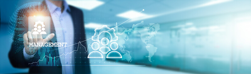 Management, like a skilled businessman, touches a circuit board of opportunities, navigating the...