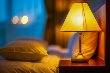 Lamp on a nightstand, dim light